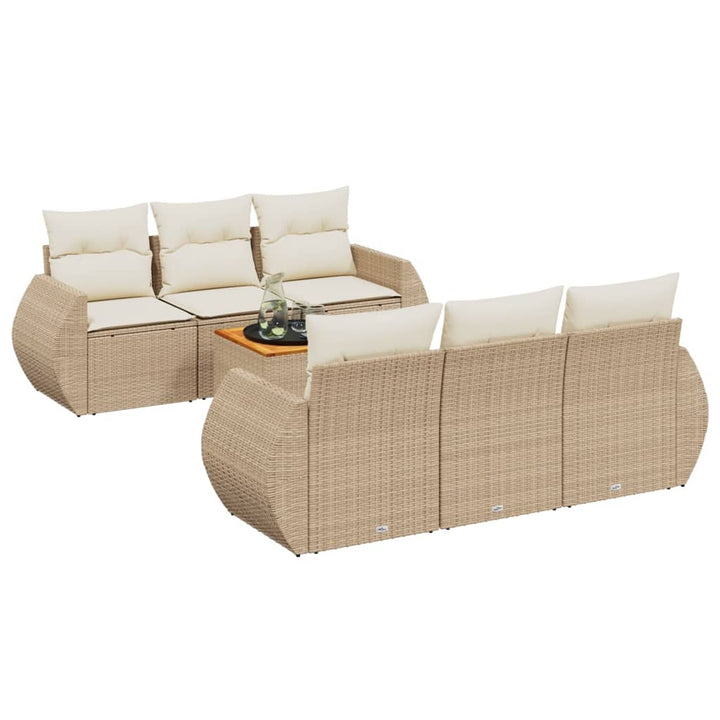Matgrupp För Trädgården Med Dynor 7 Delar Beige Konstrotting