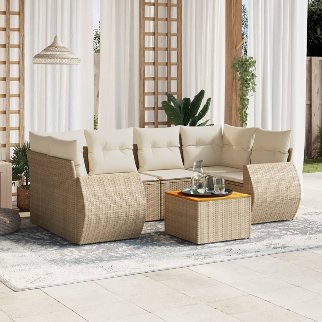 Matgrupp För Trädgården Med Dynor 7 Delar Beige Konstrotting