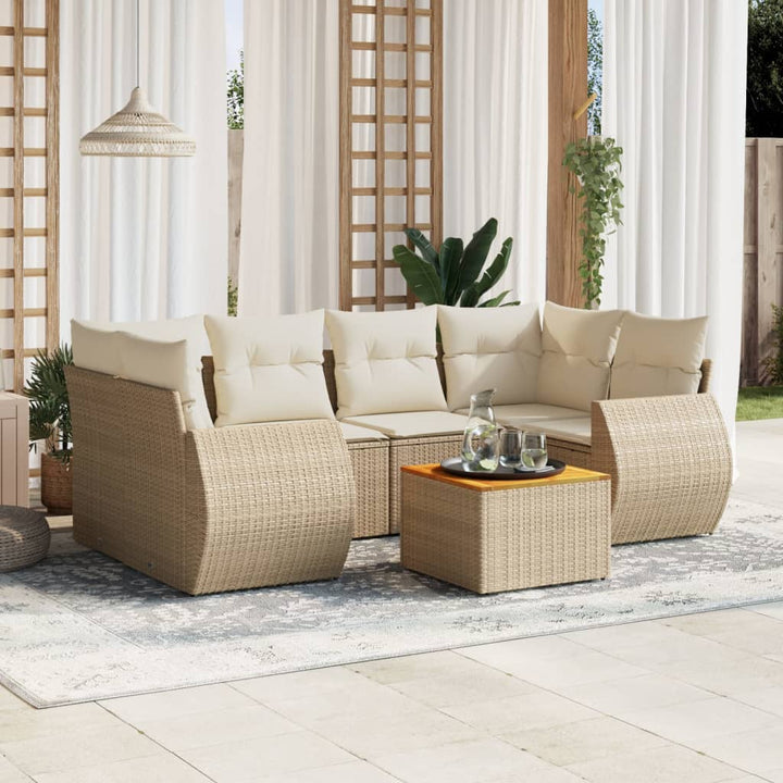Matgrupp För Trädgården Med Dynor 7 Delar Beige Konstrotting
