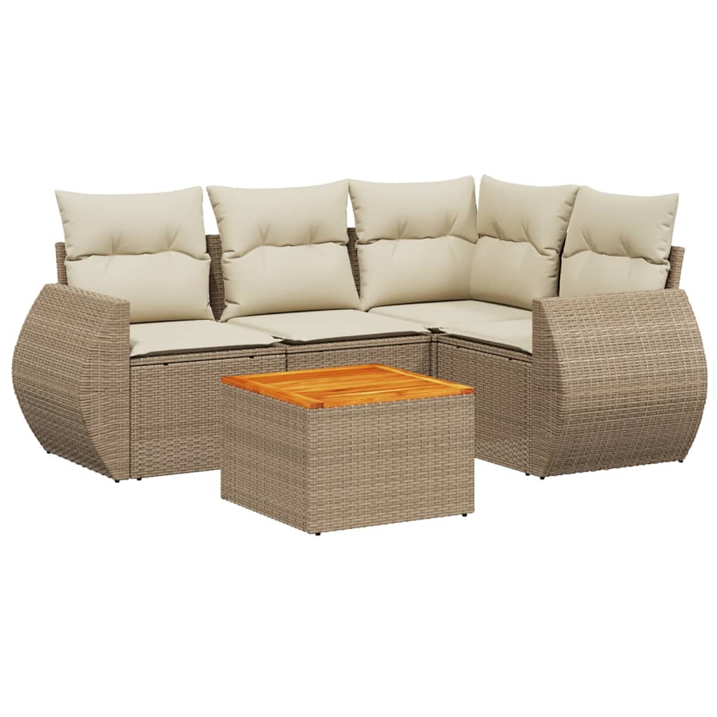 Soffgrupp För Trädgården Med Dynor 5 Delar Beige Konstrotting