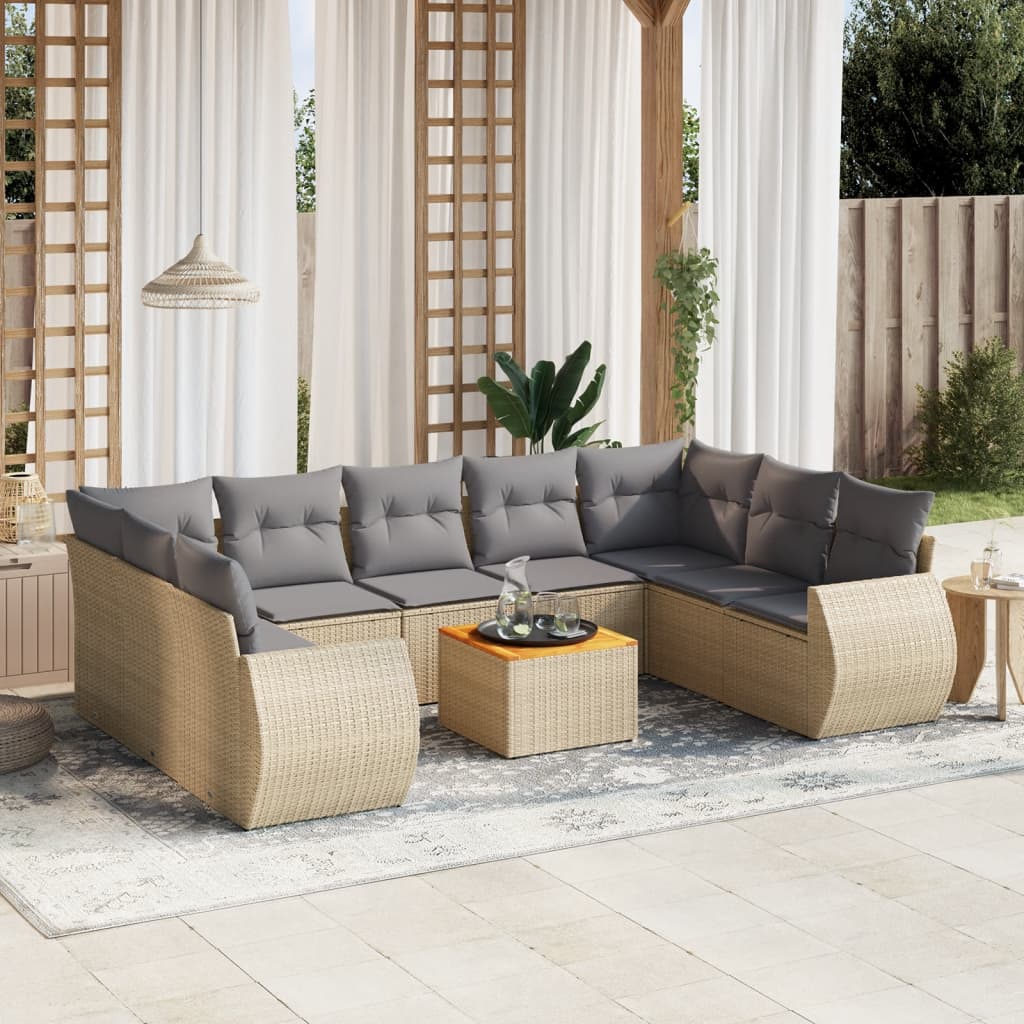 Soffgrupp För Trädgård Med Dynor 10 Delar Beige Konstrotting