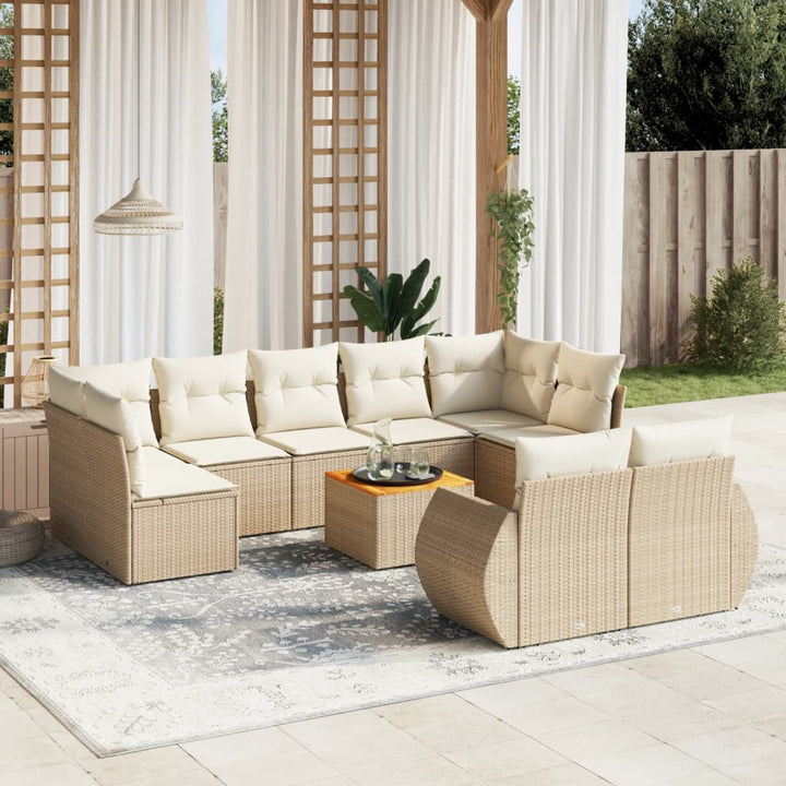 Soffgrupp För Trädgård Med Dynor 10 Delar Beige Konstrotting