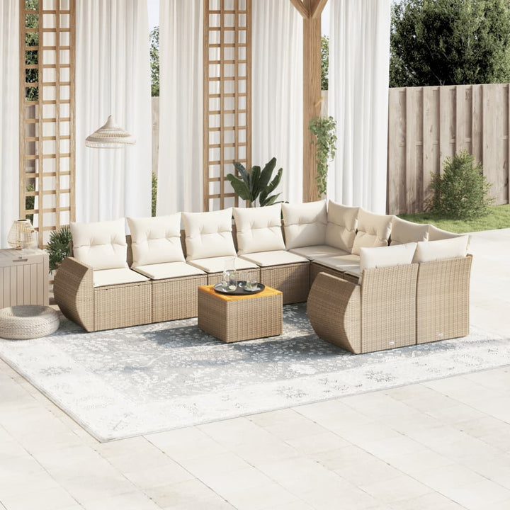 Soffgrupp För Trädgård Med Dynor 10 Delar Beige Konstrotting