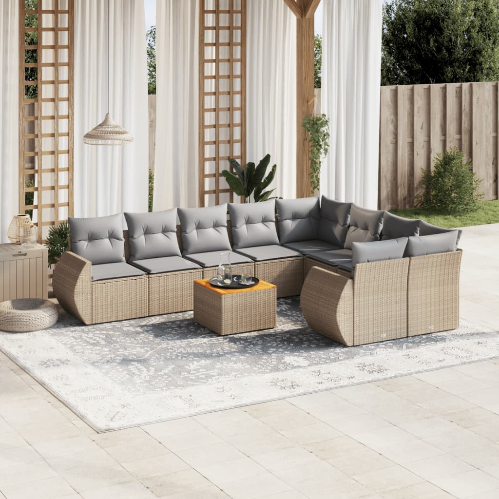 Soffgrupp För Trädgård Med Dynor 10 Delar Beige Konstrotting