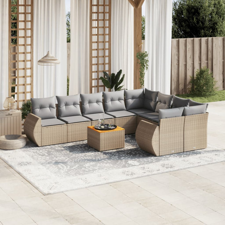 Soffgrupp För Trädgård Med Dynor 10 Delar Beige Konstrotting