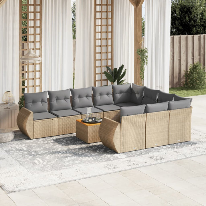 Loungegrupp För Trädgården M. Dynor 11 Delar Beige Konstrotting