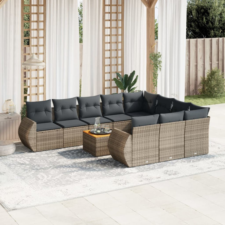 Loungegrupp För Trädgården M. Dynor 11 Delar Beige Konstrotting