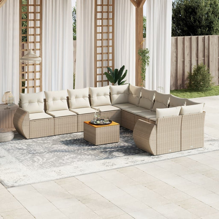 Loungegrupp För Trädgården M. Dynor 11 Delar Beige Konstrotting