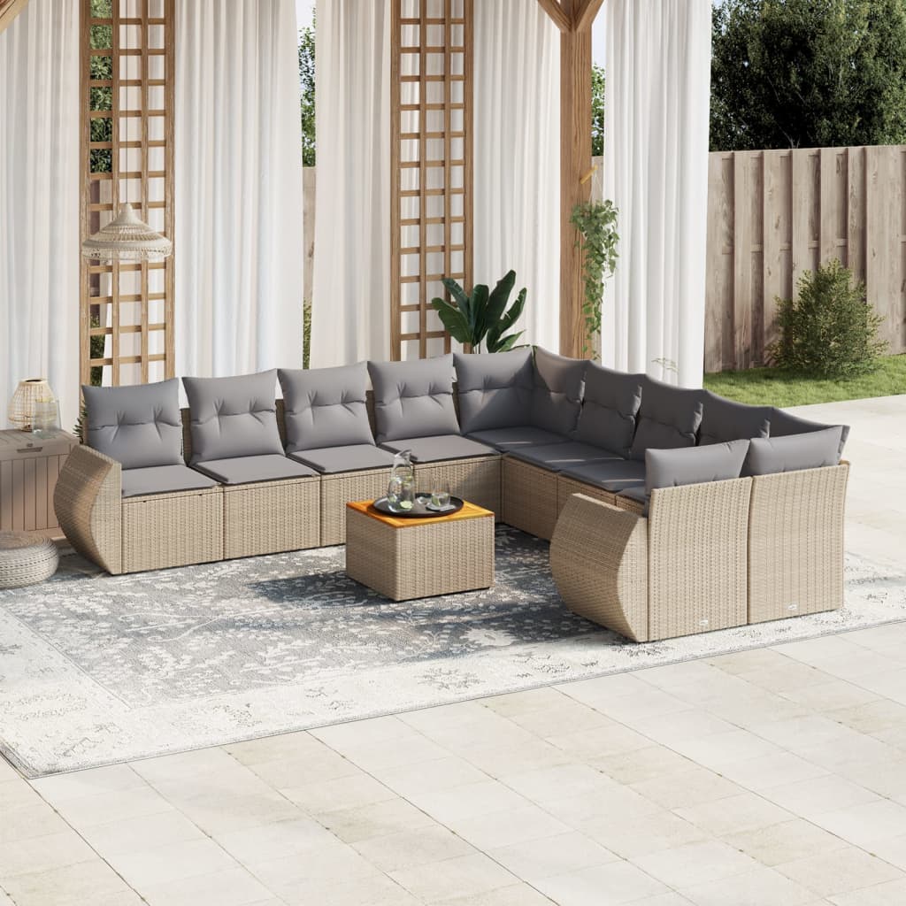 Loungegrupp För Trädgården M. Dynor 11 Delar Beige Konstrotting