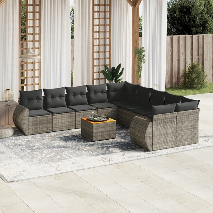 Loungegrupp För Trädgården M. Dynor 11 Delar Beige Konstrotting