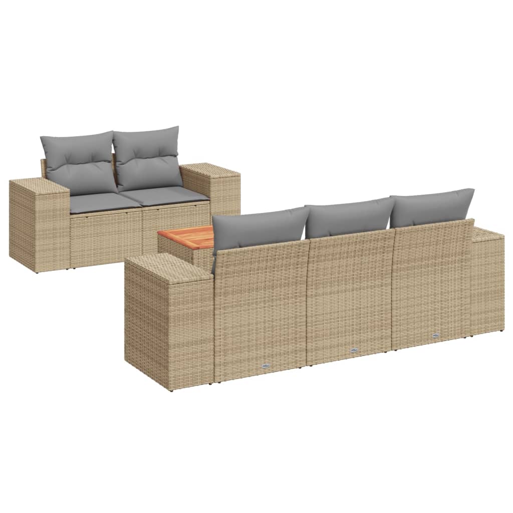 Soffgrupp För Trädgården Med Dynor 6 Delar Beige Konstrotting