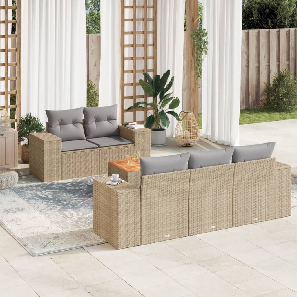 Soffgrupp För Trädgården Med Dynor 6 Delar Beige Konstrotting