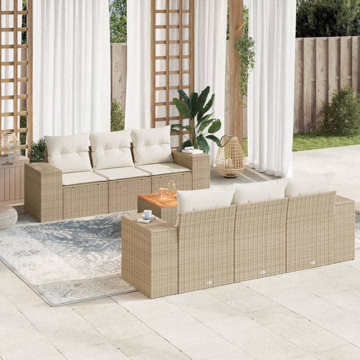 Matgrupp För Trädgården Med Dynor 7 Delar Beige Konstrotting