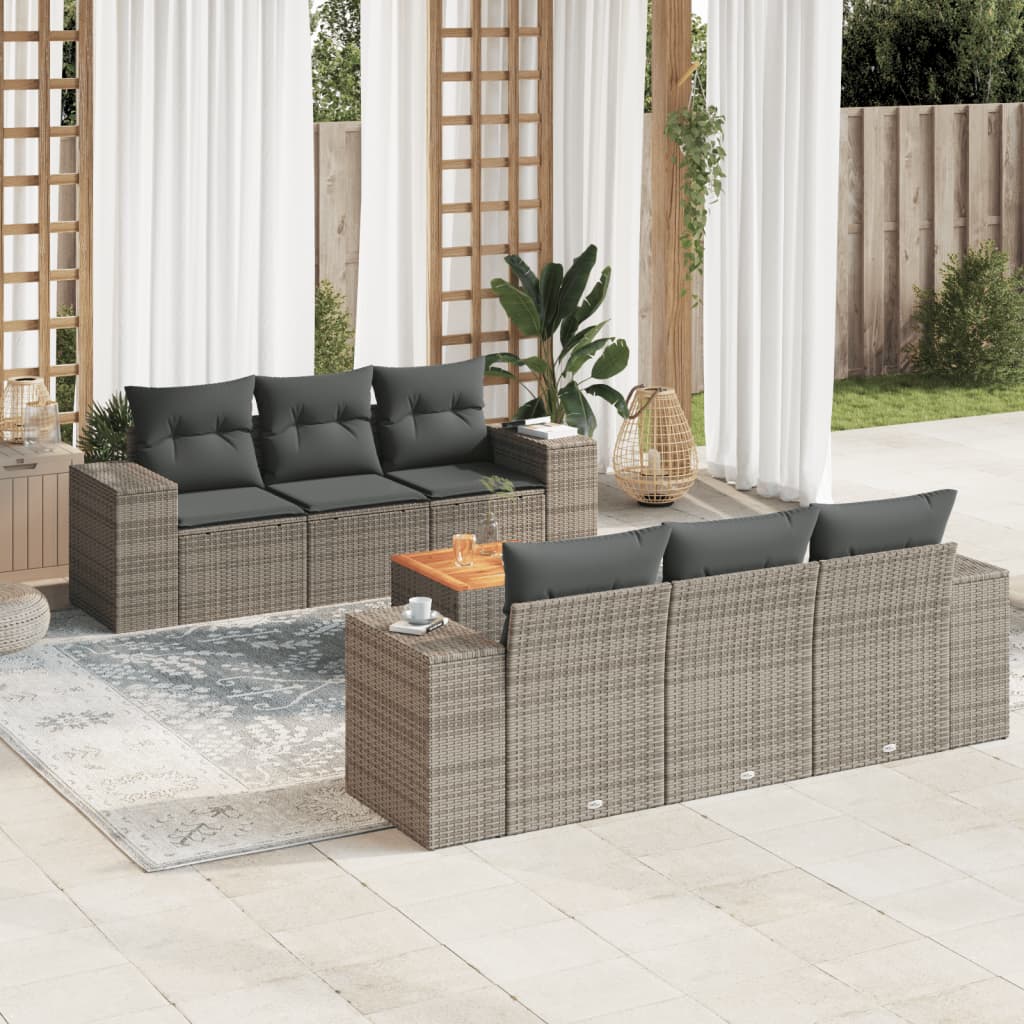 Matgrupp För Trädgården Med Dynor 7 Delar Beige Konstrotting