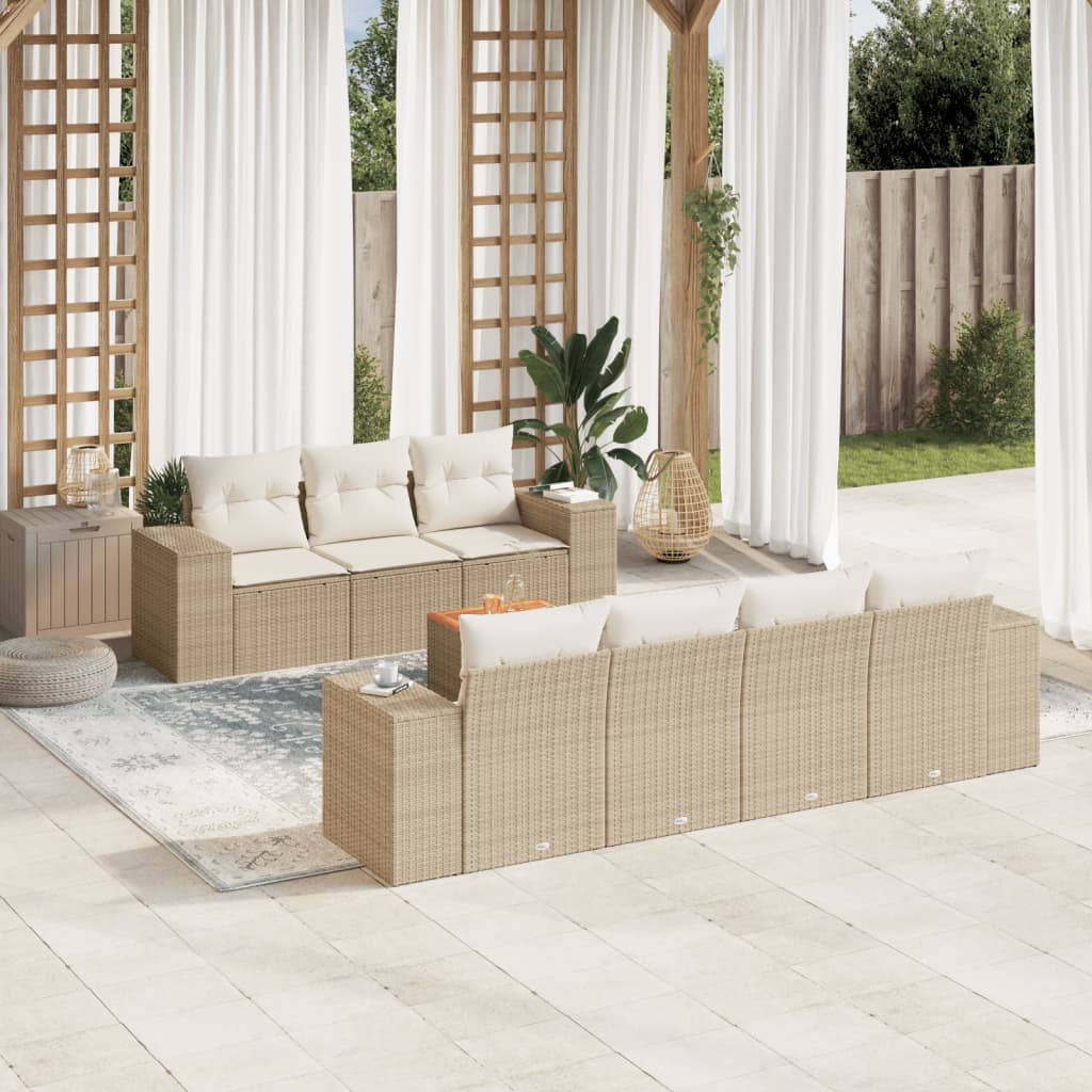 Matgrupp För Trädgården Med Dynor 8 Delar Beige Konstrotting