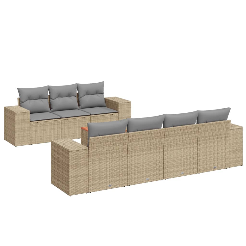 Matgrupp För Trädgården Med Dynor 8 Delar Beige Konstrotting