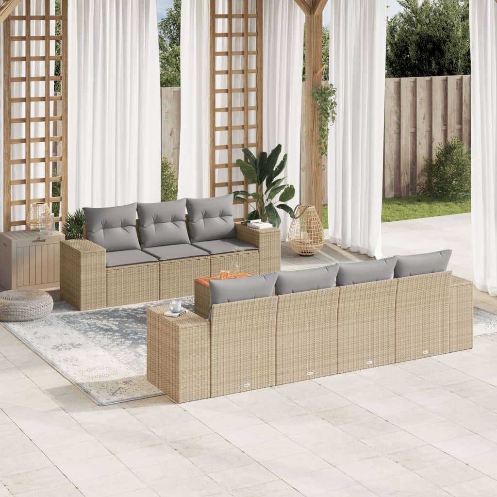 Matgrupp För Trädgården Med Dynor 8 Delar Beige Konstrotting
