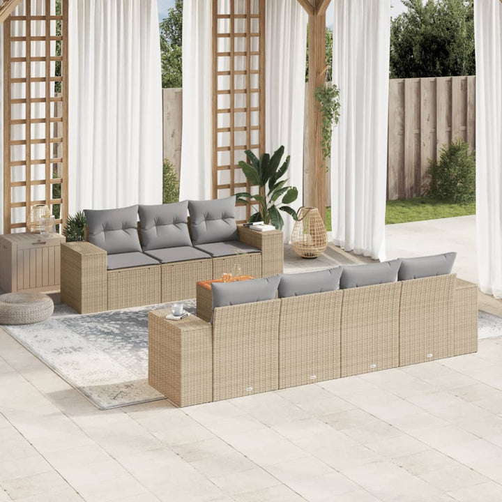 Matgrupp För Trädgården Med Dynor 8 Delar Beige Konstrotting