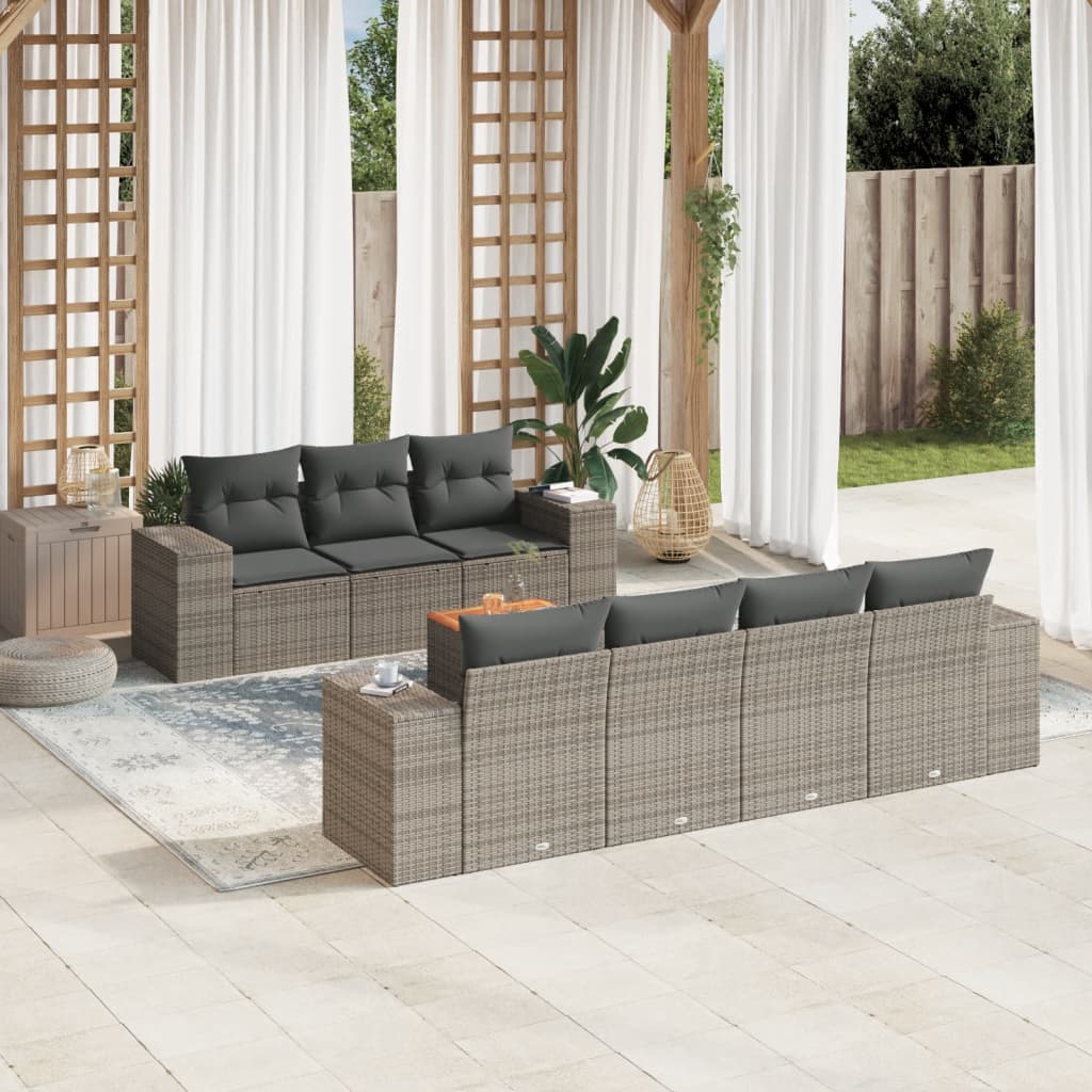 Matgrupp För Trädgården Med Dynor 8 Delar Beige Konstrotting