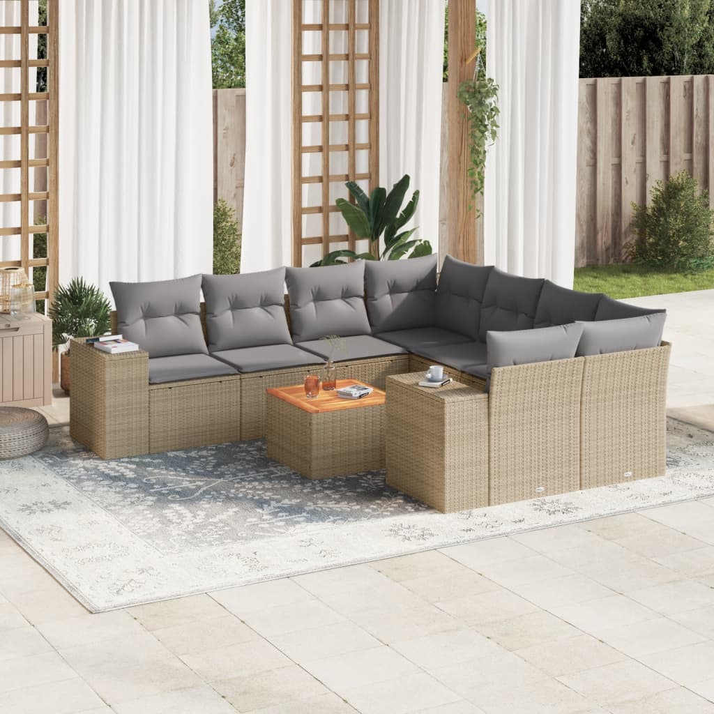 Soffgrupp För Trädgården Med Dynor 9 Delar Beige Konstrotting