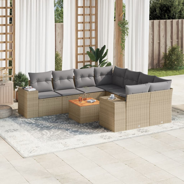 Soffgrupp För Trädgården Med Dynor 9 Delar Beige Konstrotting