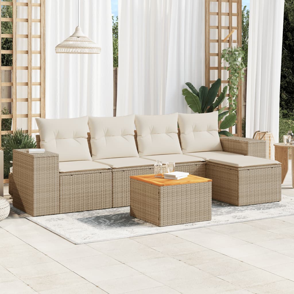 Soffgrupp För Trädgården Med Dynor 6 Delar Beige Konstrotting