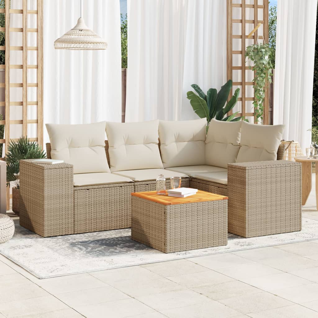 Soffgrupp För Trädgården Med Dynor 5 Delar Beige Konstrotting