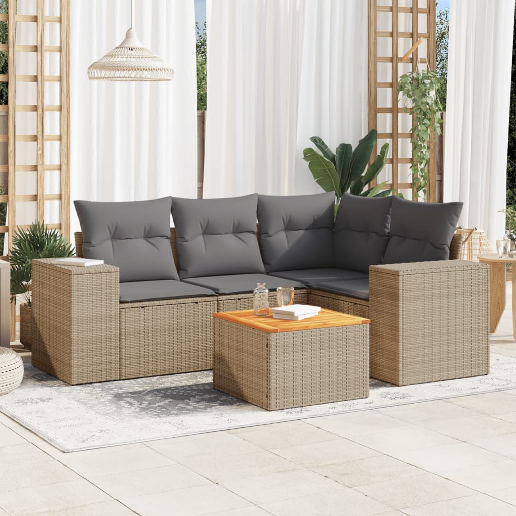 Soffgrupp För Trädgården Med Dynor 5 Delar Beige Konstrotting
