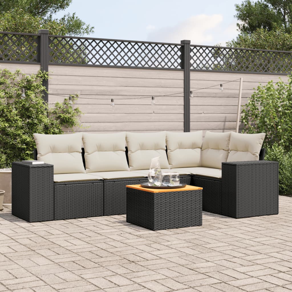 Loungegrupp Med Dynor 6 Delar Svart Konstrotting