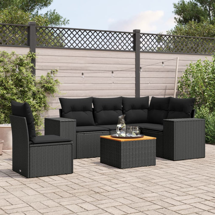 Loungegrupp Med Dynor 6 Delar Svart Konstrotting