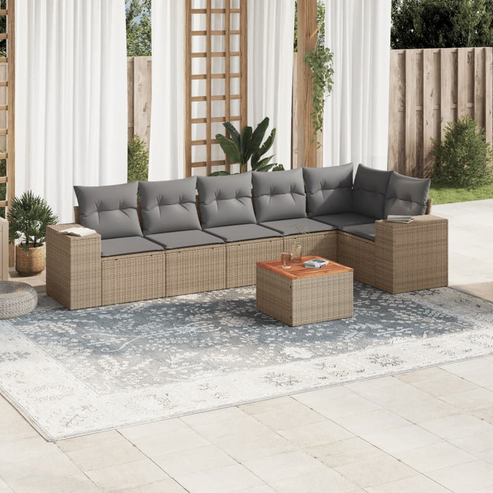 Matgrupp För Trädgården Med Dynor 7 Delar Beige Konstrotting