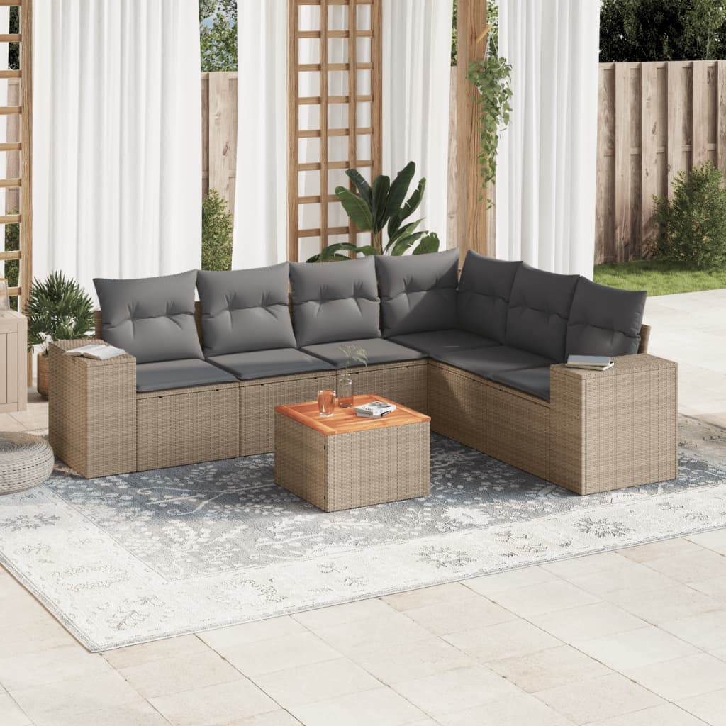 Matgrupp För Trädgården Med Dynor 7 Delar Beige Konstrotting