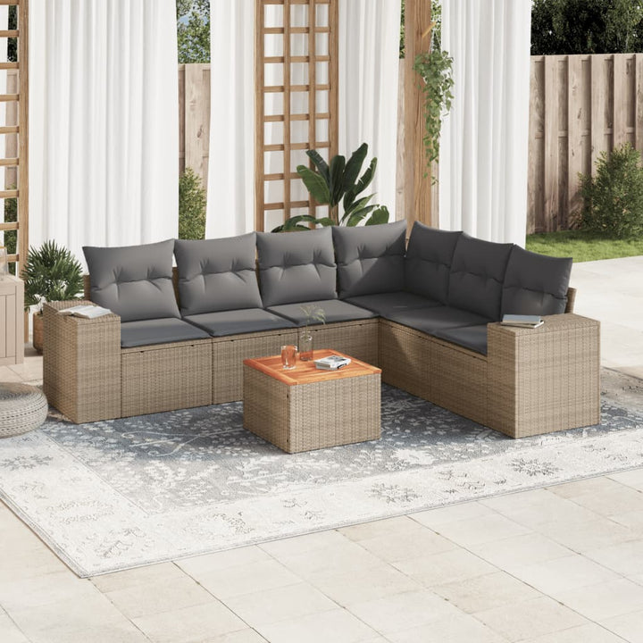 Matgrupp För Trädgården Med Dynor 7 Delar Beige Konstrotting