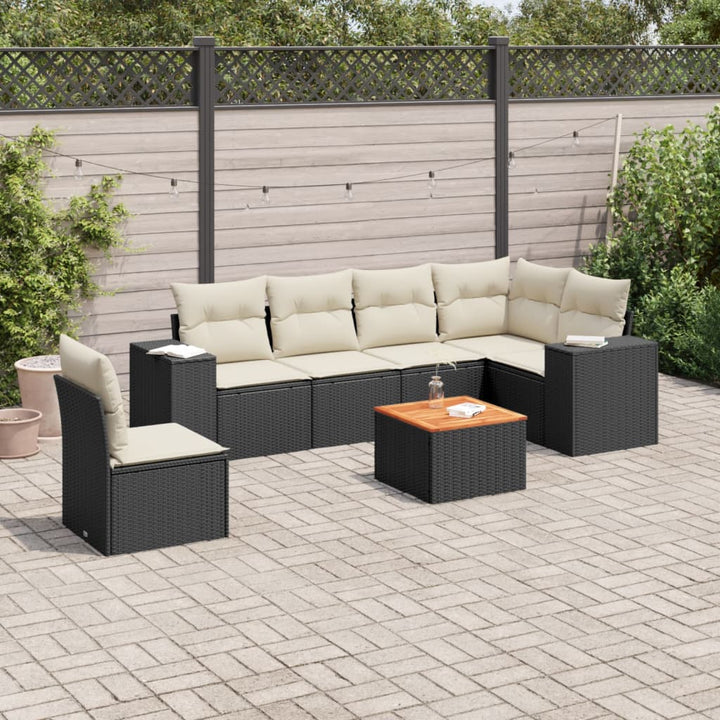 Matgrupp För Trädgården Med Dynor 7 Delar Beige Konstrotting