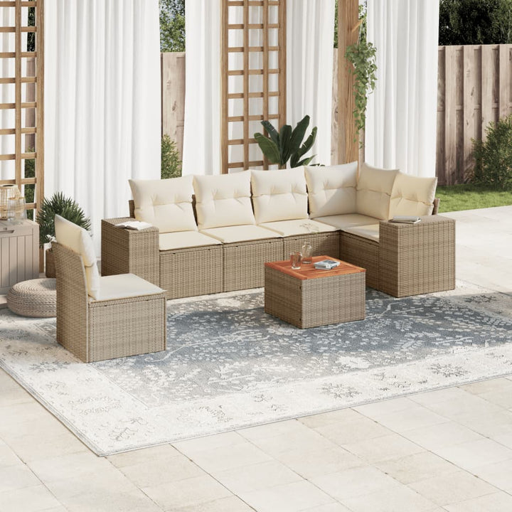 Matgrupp För Trädgården Med Dynor 7 Delar Beige Konstrotting
