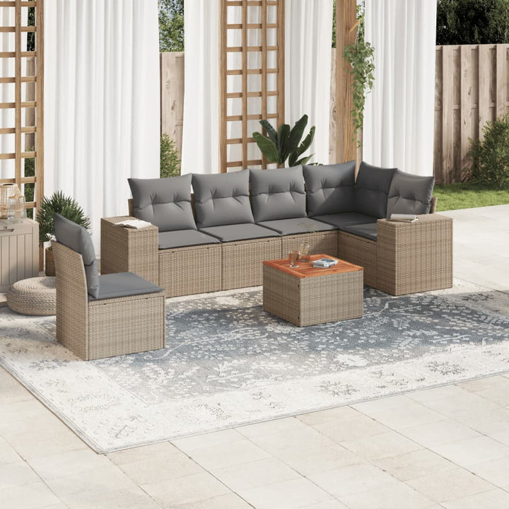 Matgrupp För Trädgården Med Dynor 7 Delar Beige Konstrotting