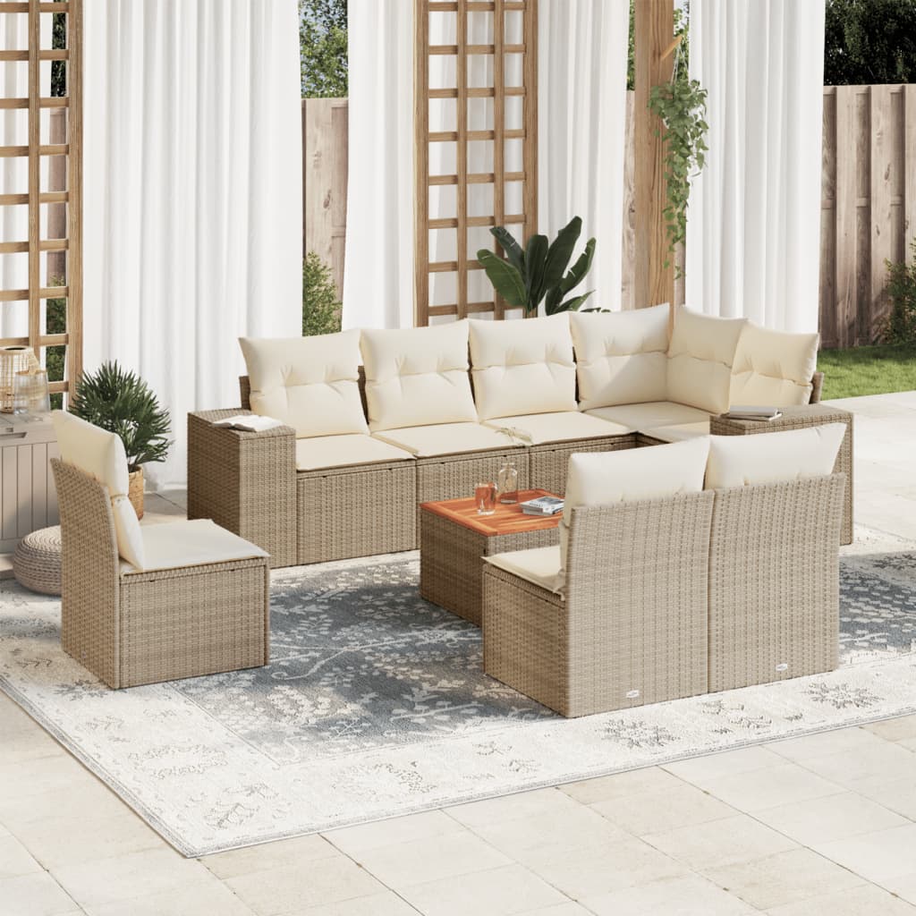 Soffgrupp För Trädgården Med Dynor 9 Delar Beige Konstrotting
