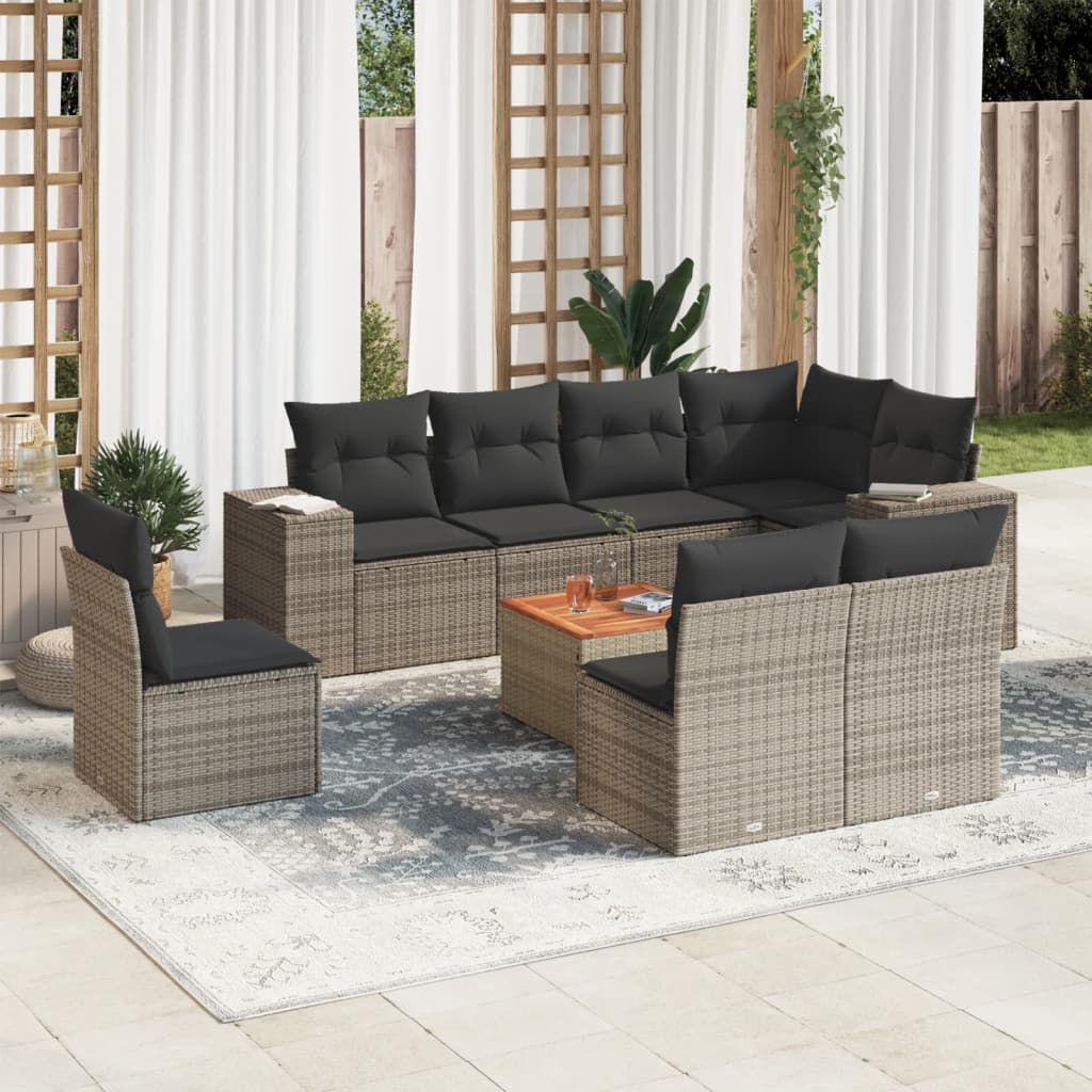 Soffgrupp För Trädgården Med Dynor 9 Delar Beige Konstrotting