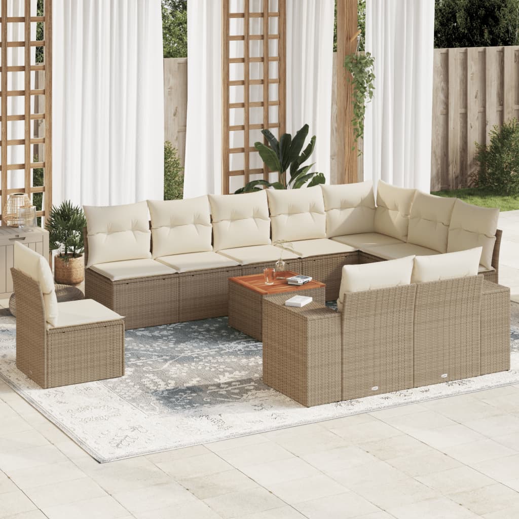 Loungegrupp För Trädgården M. Dynor 11 Delar Beige Konstrotting