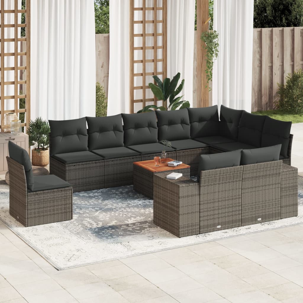 Loungegrupp För Trädgården M. Dynor 11 Delar Beige Konstrotting