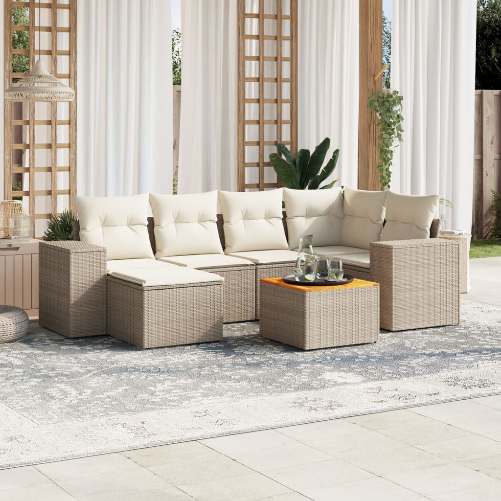 Matgrupp För Trädgården Med Dynor 7 Delar Beige Konstrotting