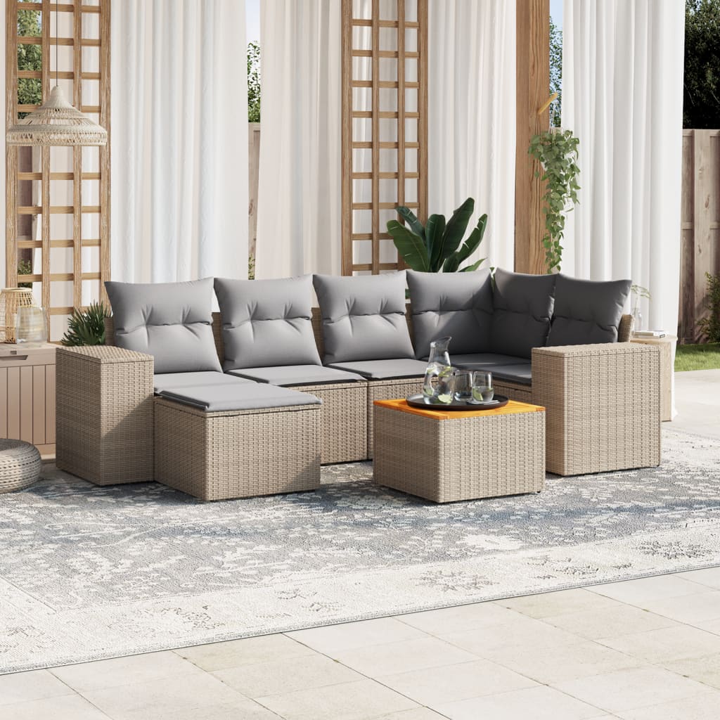 Matgrupp För Trädgården Med Dynor 7 Delar Beige Konstrotting
