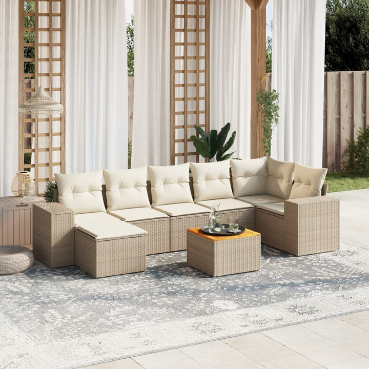 Matgrupp För Trädgården Med Dynor 8 Delar Beige Konstrotting