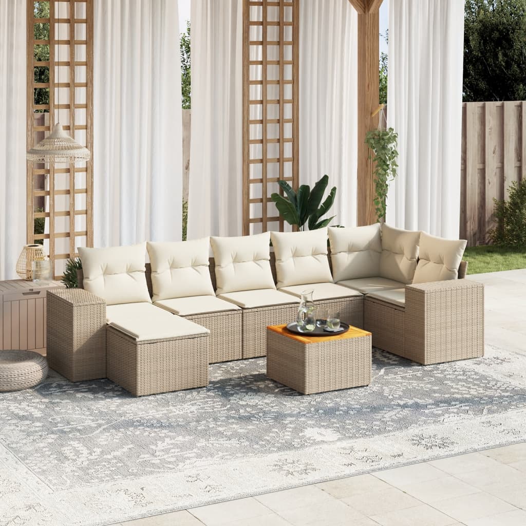 Matgrupp För Trädgården Med Dynor 8 Delar Beige Konstrotting