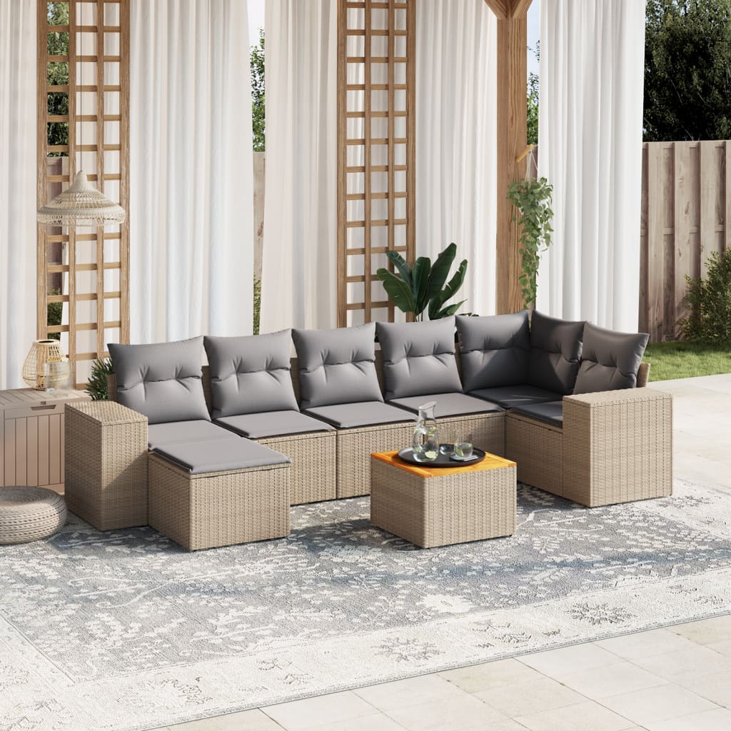 Matgrupp För Trädgården Med Dynor 8 Delar Beige Konstrotting
