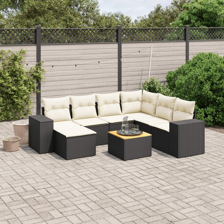 Matgrupp För Trädgården Med Dynor 8 Delar Beige Konstrotting