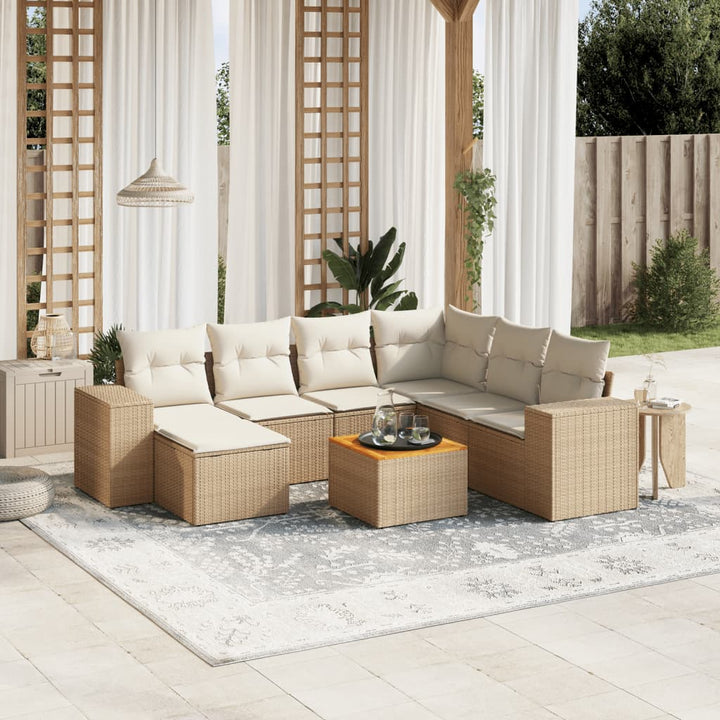 Matgrupp För Trädgården Med Dynor 8 Delar Beige Konstrotting