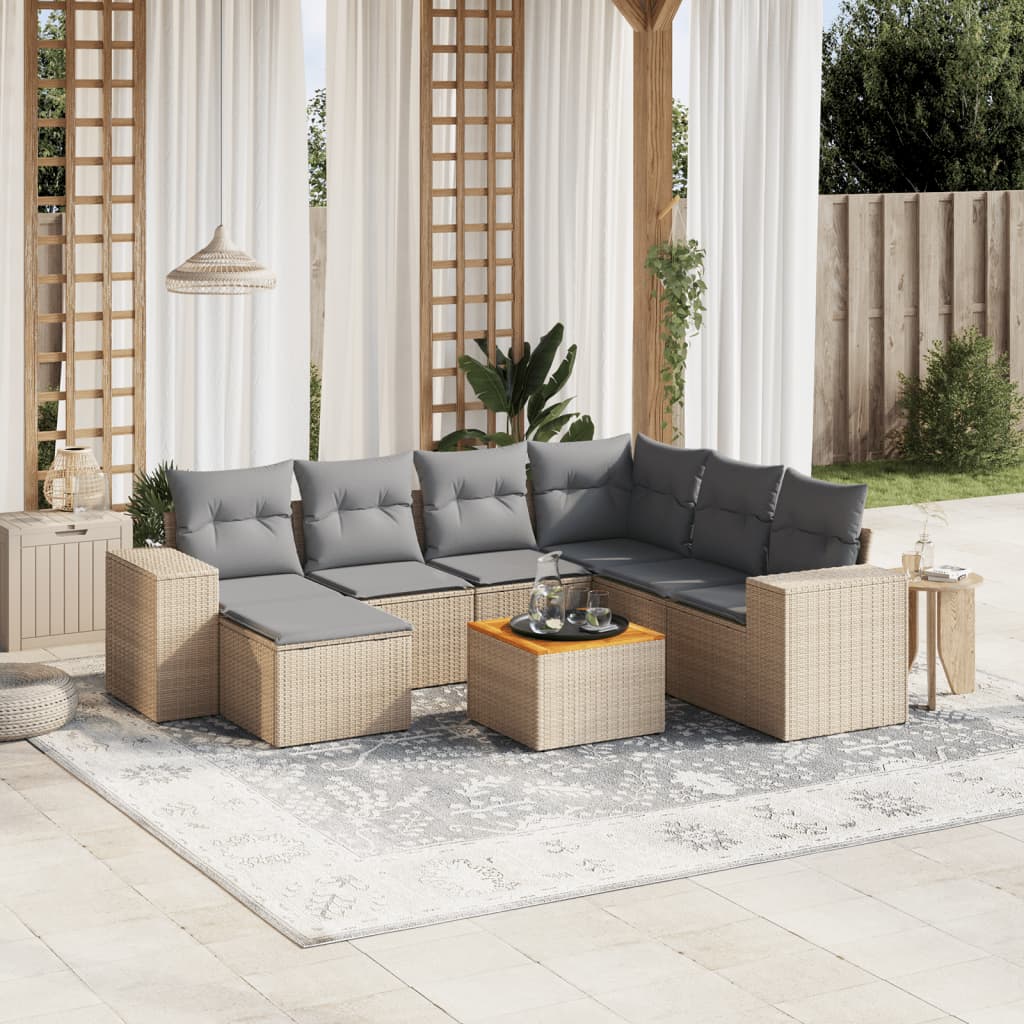 Matgrupp För Trädgården Med Dynor 8 Delar Beige Konstrotting