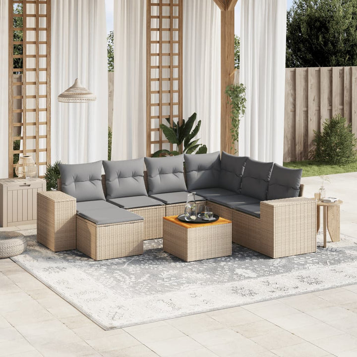 Matgrupp För Trädgården Med Dynor 8 Delar Beige Konstrotting