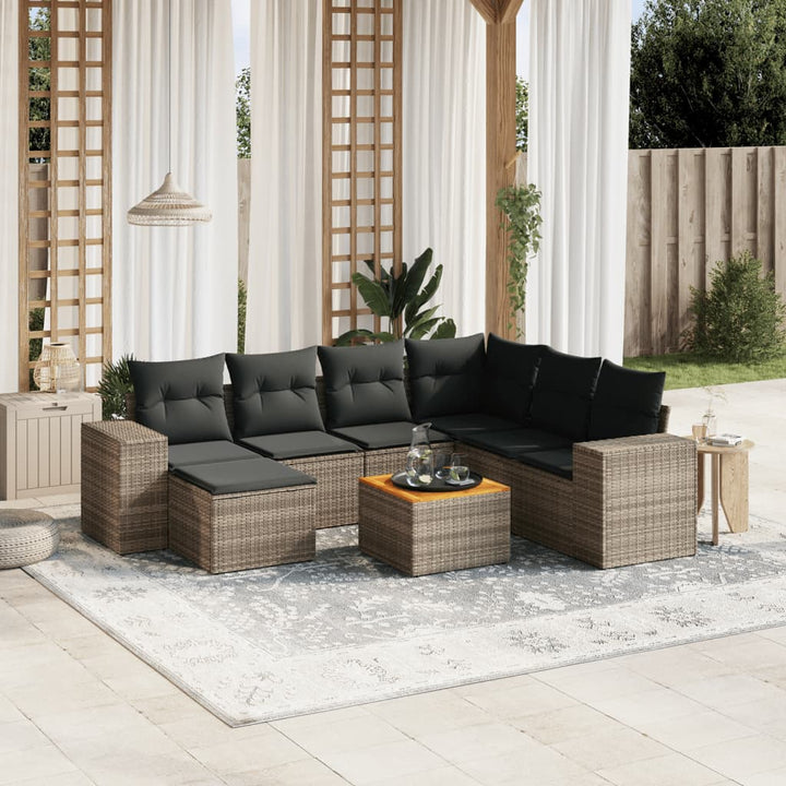 Matgrupp För Trädgården Med Dynor 8 Delar Beige Konstrotting